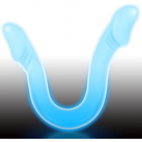 16.5in Luminous Double Ended Realistic Dildo, Glow in The Dark Premium Silicone Lesbian G-spot Anal Stimulator, Laphwing Curved Shaft Long Dong Double Sized Flexible Jelly Penis Adult Unisex Toy