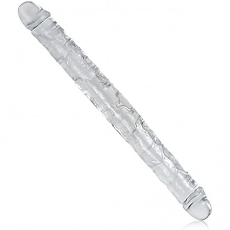 Double-Ended Double Head Simulation Dildo Transparent Crystal Anal Sex Toy Vulva-anal Universal Orgasm Masturbation Device Suitable for Lesbian and Gay Couples 13in