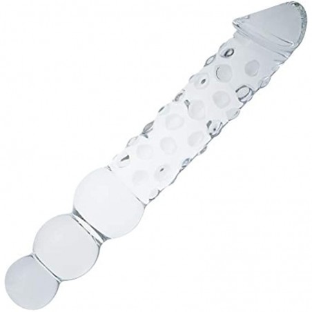 Super Big 11.6 Inch Transparent Crystal Penis Double Head Glass Dildo with 3 Big Beads Female Masturbation G-spot Stimulate Stimulator Anal Plug for Women Sex Game