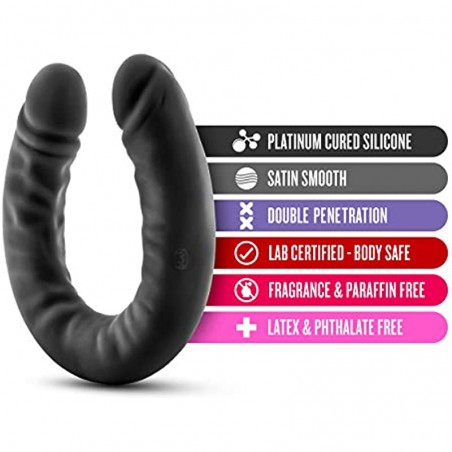 6k Ruse Platinum Cured Ultrasilk Puria Silicone Double Headed Dildo - 18 Inch Curved Realistic DP Double Penetration Dildo for Male Female Pleasure Adult Sex Toy - Women Men Couples - Black