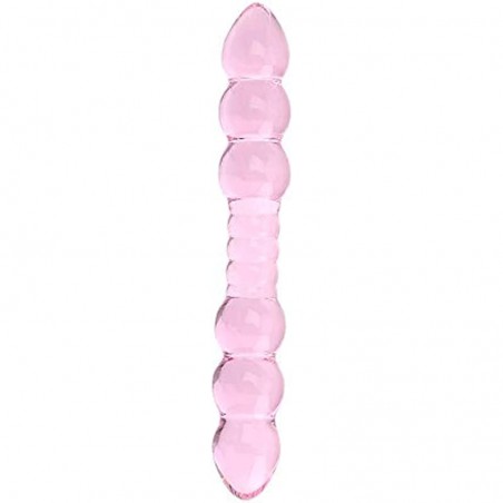 Remeonight Pink Double Ended Glass Dildo Pleasure  Crystal Penis Glass Anal Bead Plug Sex Toy for Male Female Masturbation