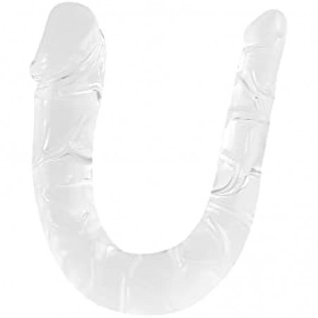 Small Double Dildo Crystal Jelly Realistic Anal Long Dildo Penis with Veins and Glans Adult Sex Toys for Women/Men/Lesbian (S)