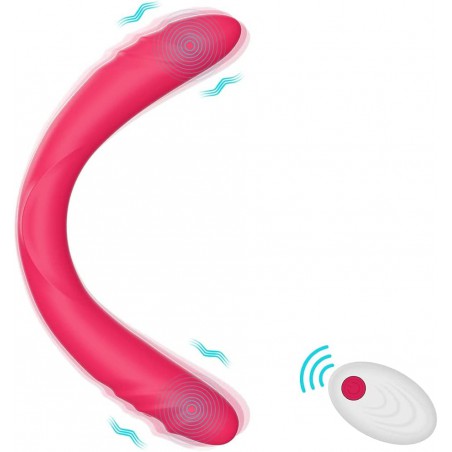 Realistic Double-Ended Vibrating G-spot Dildo Vibrator - Adorime 14.8Inch Strapless Wireless Silicone Massager for Women, Rechargeable Fake Penis Adult Sex Toys with 7 Vibrations