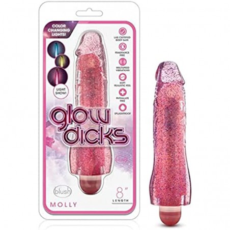 6k Molly 8 Inch Realistic Soft Multi Speed Glitter Vibrator with Muliple Colored Lights - Fragrance Free Easy to Clean AAA Ba