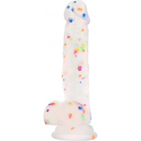 Seiecft 6.5 Inch Confetti Clear Silicone Dildo with Flared Suction Cup Base for Hands-Free Play, Flexible Dildo with Curved Shaft and Balls for Vaginal G-Spot and Anal Prostate…