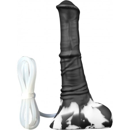 14.8 inch HorseIIDildo Medium Soft Platinum Silicone Dildo,Unique Design with Strong Suction Cup for Hands-Free Play- Mixed White & Black, L