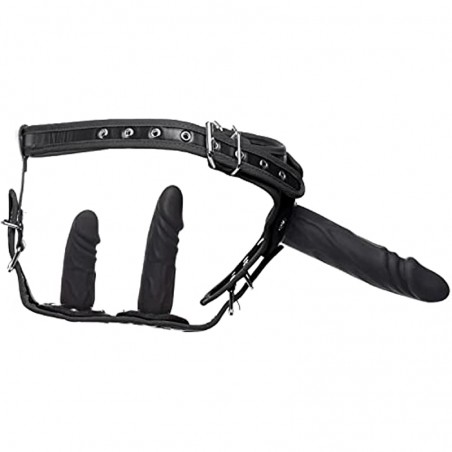 Strict Double Penetration Strap-On Harness | 3 Removable Dildos for Penetration, Anal, & Vagina | Made of Premium Silicone | Soft Inner Lining & Fully Adjustable Harness
