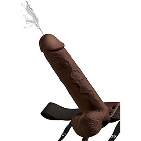Products Fetish Fantasy Series 9" Hollow Squirting Strap-on with Balls, Brown