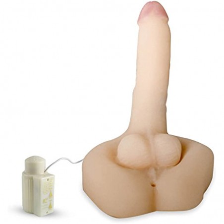 Dildo Vibrator Realistic Swaying 7.5 Inch Penis and Testicles Beige Cock and Balls