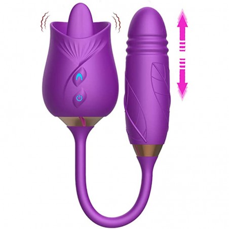 Purple Licking Rose Vibrator with Thrusting Dildo