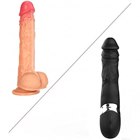 6k 9.05" Realistic Dildo Vibrator Black and 9.8" Thrusting Dildo Vibrator Flesh