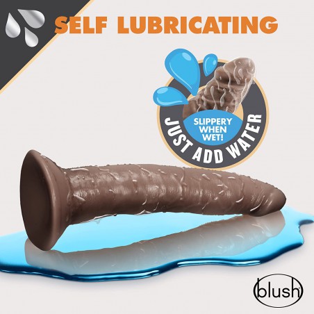 7.5 Inch Self Lubricating Feels Like Skin Soft Realistic Dildo - Slim 1.5 Inch Thick - Sturdy Strap On Compatible Suction Cup For Hands Free Play - Sex Toy for Women Men - Mocha