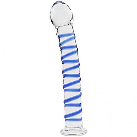 Crystal Glass Pleasure  Dildo Penis with Blue Raised Spiral Texture Mushroom Tip Anal Butt Plug Sex Factory