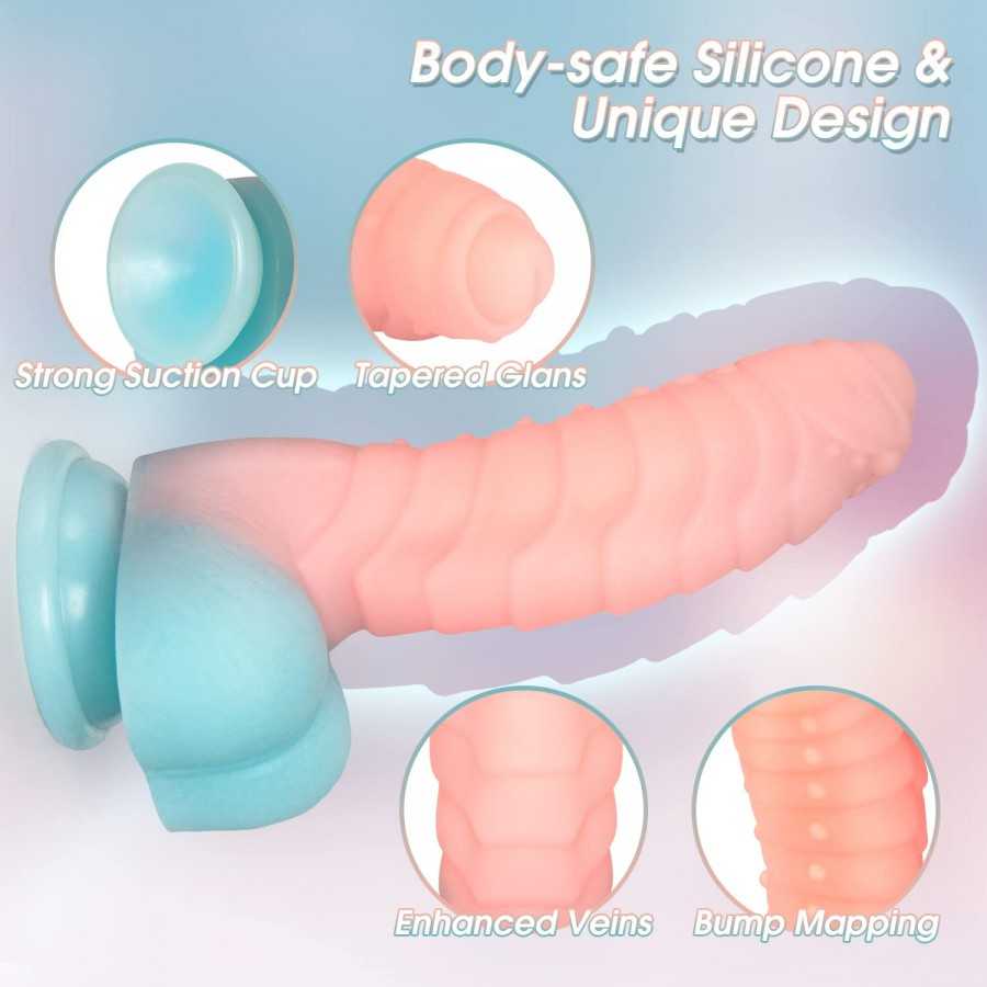 Realistic Dildo Sex Toy for Women , 7" Color Luminous Liquid Silicone Adult G-Spot Stimulator with Strong Suction Cup Vaginal An