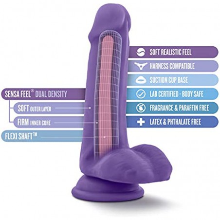 Au Naturel Bold Delight 6 Inch Soft Realistic Sensa Feel Dual Density Flexishaft Dildo - Strap On Harness Compatible Sex Toy for Women and Men - Purple