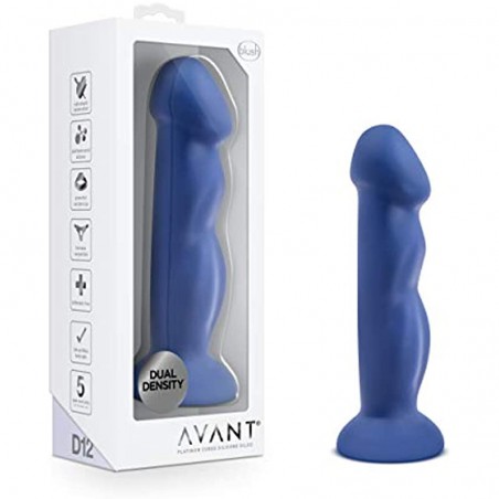 Avant Suko - Sensa Feel Dual Density Platinum Cured Puria Silicone - 8 Inch Ridged Ultra Soft Dildo - Ultrasilk Smooth - StrapOn Harness Compatible Suction Cup - Sex Toy for Women Men - Indigo