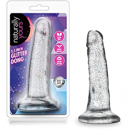 6k Naturally Yours 5 1/2 inch Glitter Realistic Feel Soft Pliable Dildo - Fragrance Free Suction Cup Harness Compatible Couples Female Male Sex Toy - Adult Toy for Men Women - Sparkling Clear