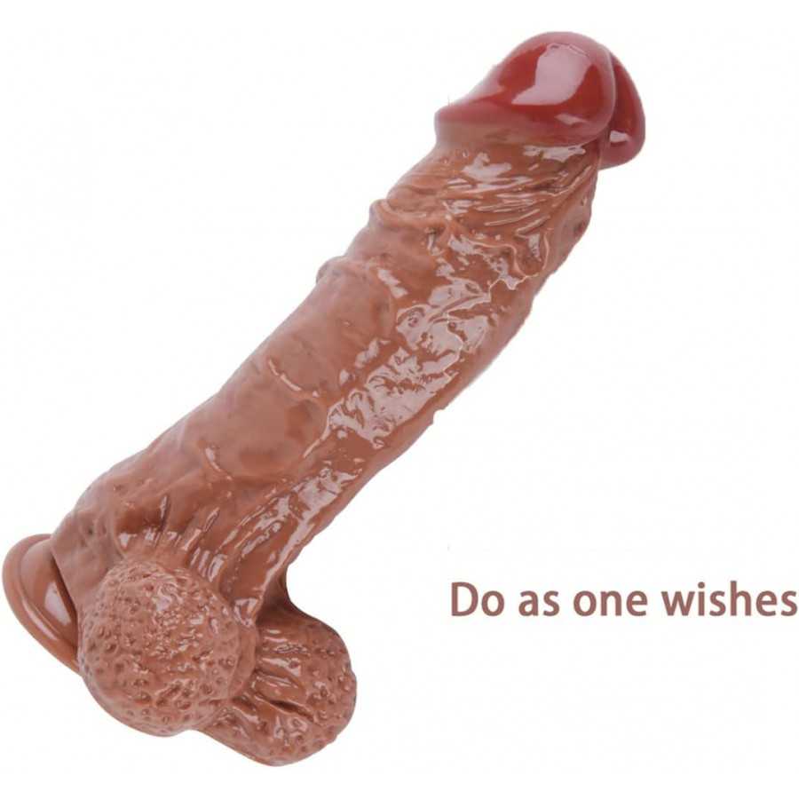 12 Inch Realistic Jelly Dildo with Strong Suction Cup Huge Thick Dildos Flexible Adult Sex Toys - Brown