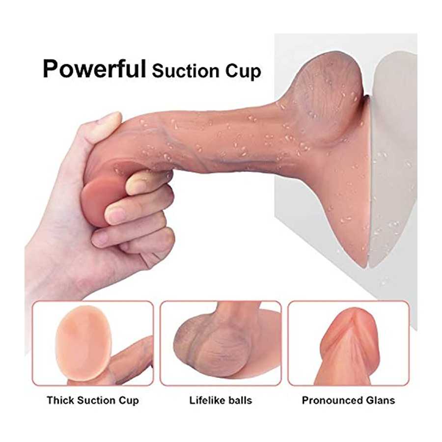 Realistic Dildo, BEING FETISH Bendable 8 Inch G Spot Realistic Dildo Premium Liquid Silicone Dong with Suction Cup Adult Sex Toy
