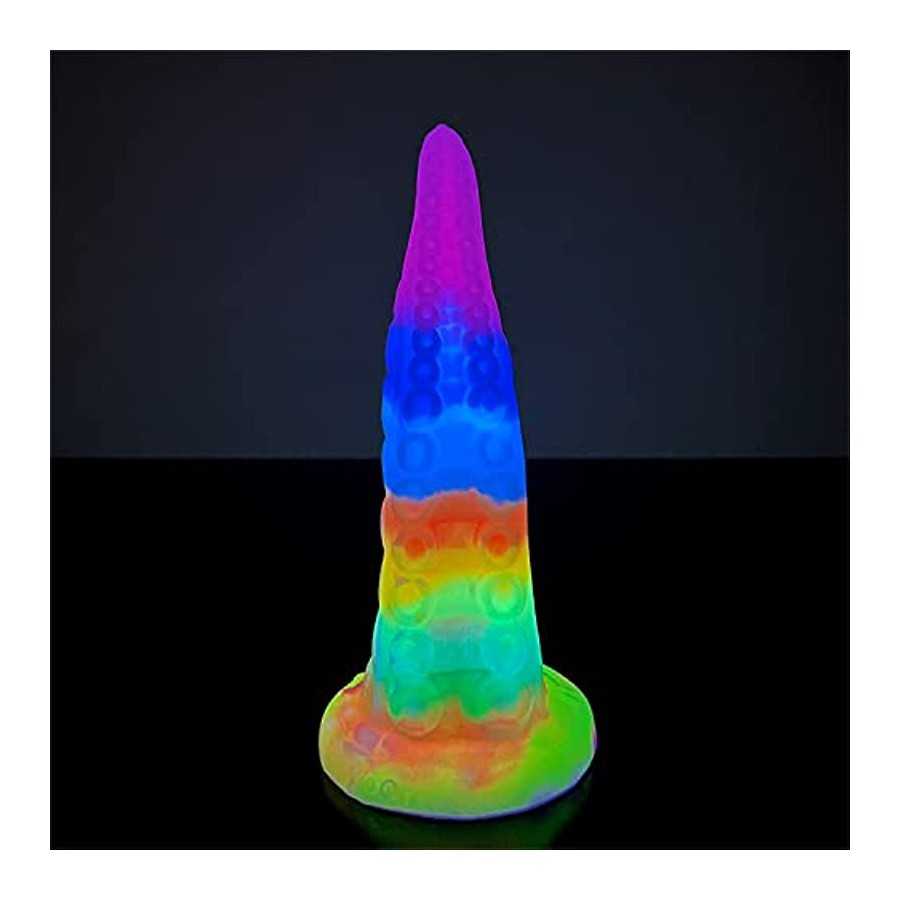 Realistic Tentacle Dildo Luminous with Suction Cup 7.28 Inch Octopus Monster Dildo Mixed Color Silicone Soft Sex Toy (S)