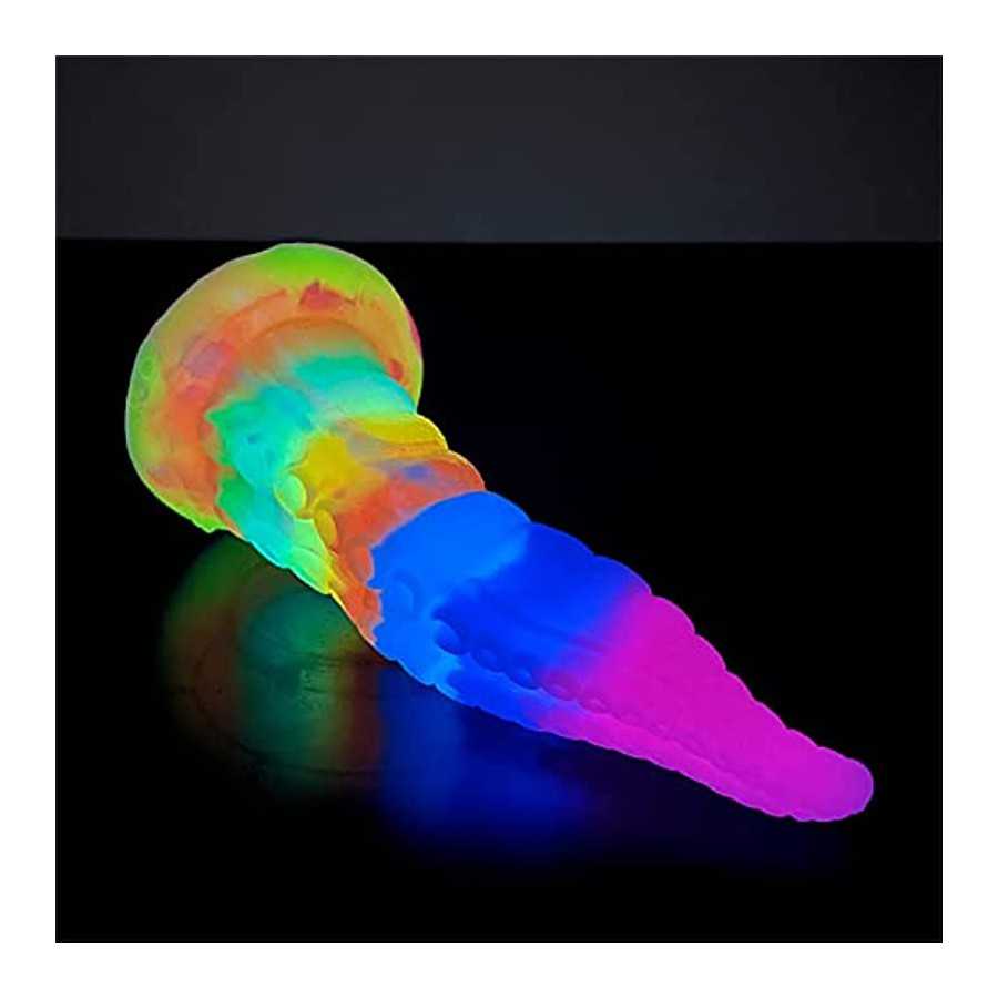 Realistic Tentacle Dildo Luminous with Suction Cup 7.28 Inch Octopus Monster Dildo Mixed Color Silicone Soft Sex Toy (S)