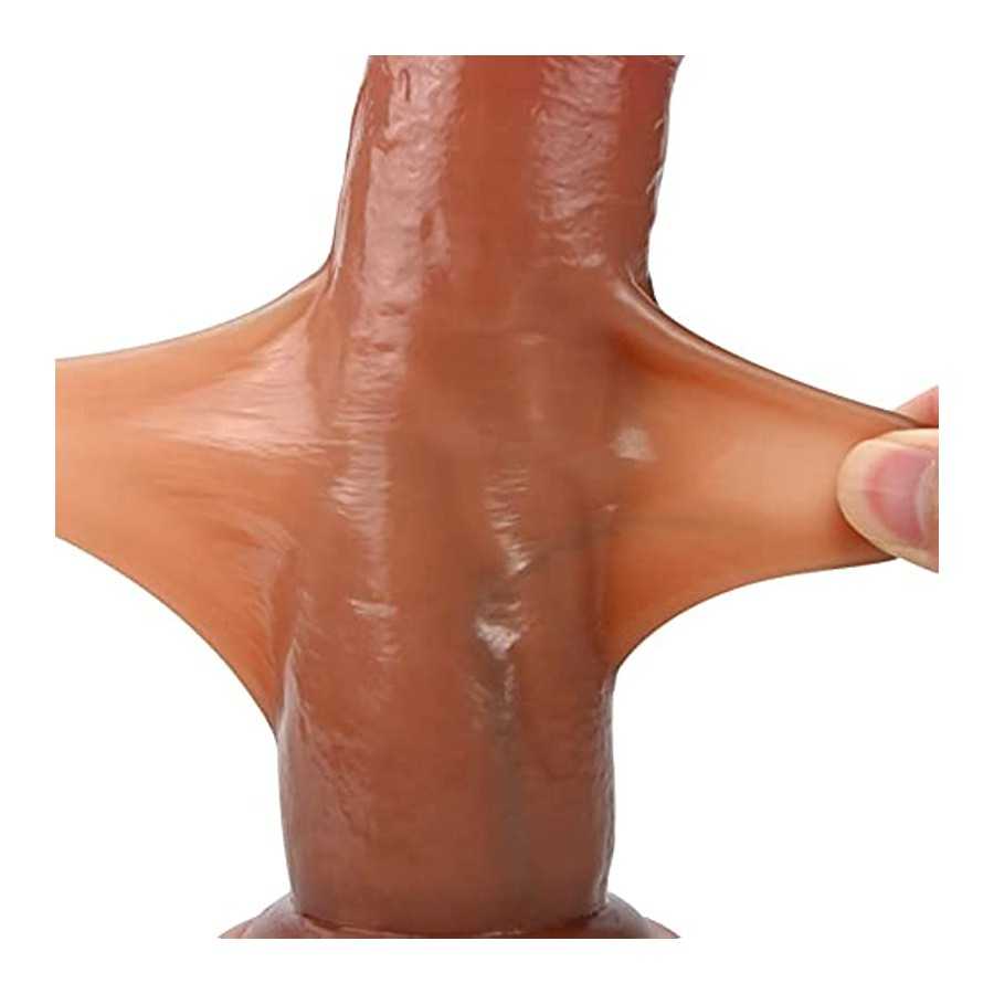 Realistic Dildo Sex Toy with Moving Foreskin Liquid Silicone Anal Dildo with Strong Suction Cup 8 Inch Flexible Lifelike Penis A