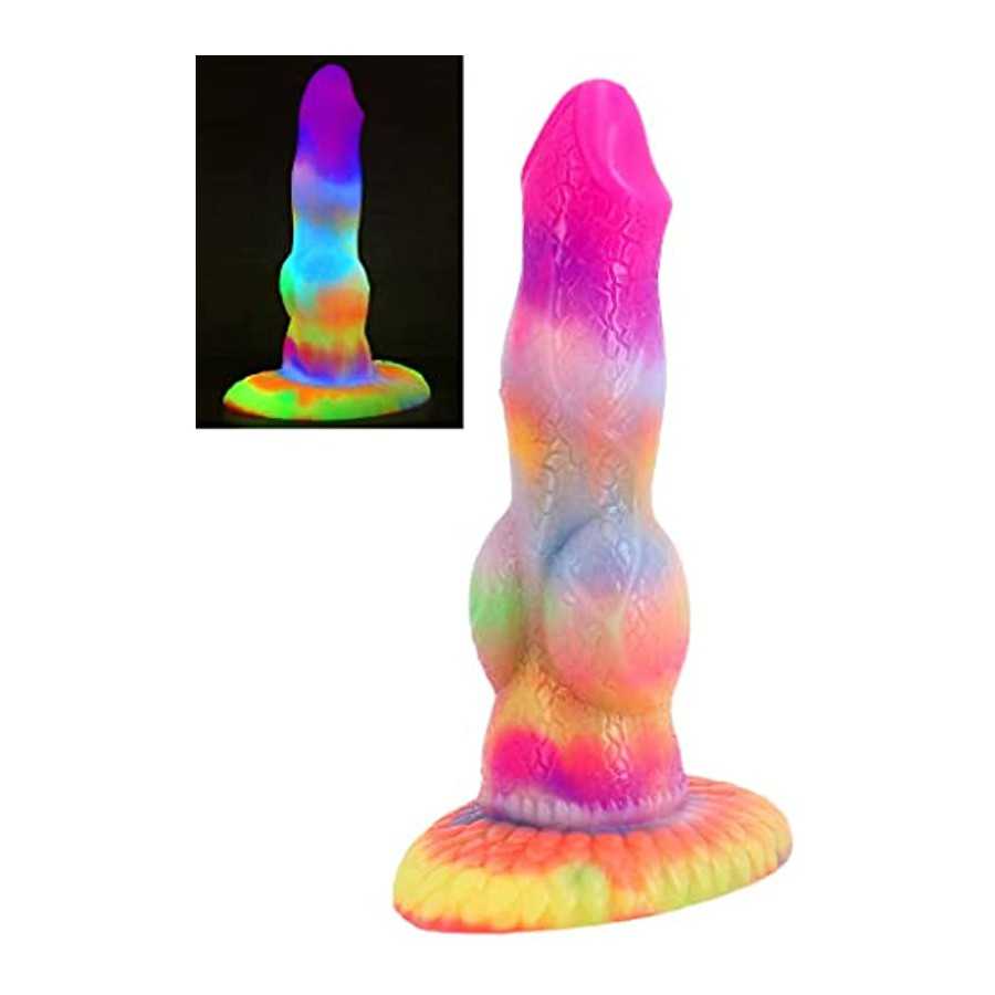 8.26" Silicone Big Realistic Dragon Luminous Dildo Half Dog Half Human Dildo with Hands-Free Suction Cup, Thick Animal Plug Anal