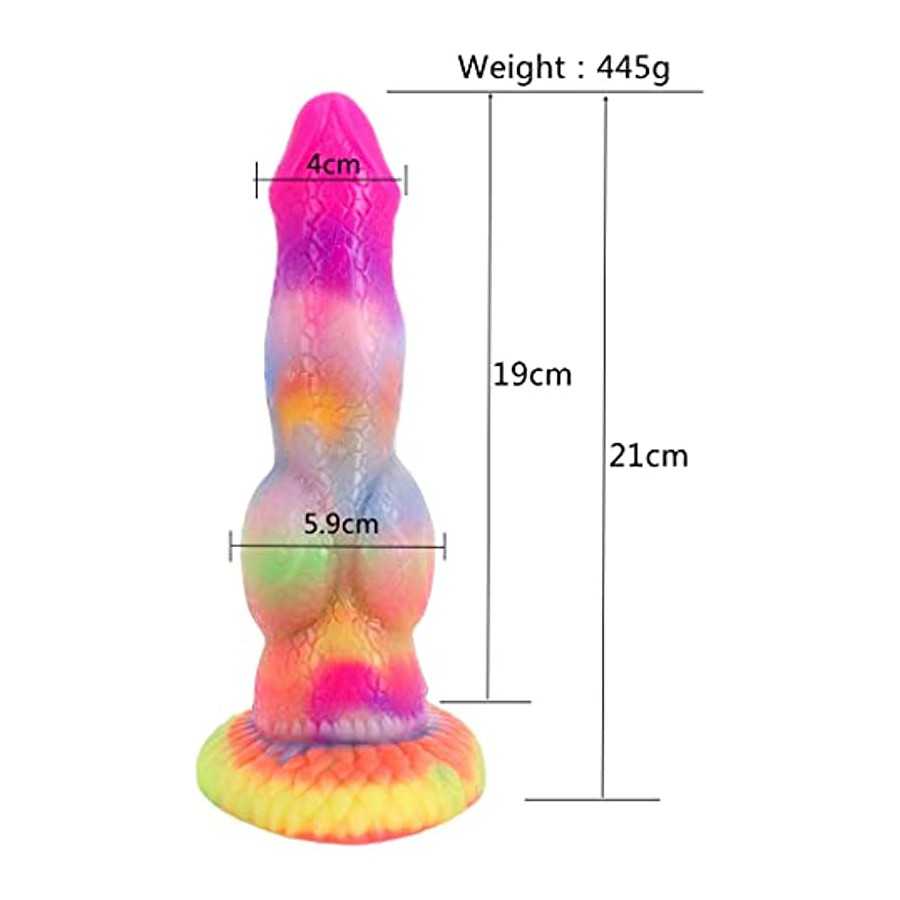 8.26" Silicone Big Realistic Dragon Luminous Dildo Half Dog Half Human Dildo with Hands-Free Suction Cup, Thick Animal Plug Anal
