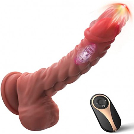Thrusting Dildo Vibrator Sex Toy for Women, UIEICO 9.8" Realistic Thick Dildo with 7 Thrusting Modes & Strong Suction Cup Muscle Texture Adult Toys for G-spot and Anal Stimulation