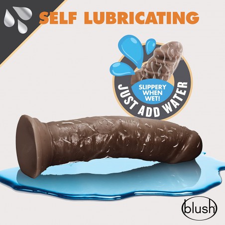 Glide 8 Inch Self Lubricating Dildo Suction Cup Harness Compatible Body Safe Realistic Look and Feel Sex Toy for Her Him Couples Chocolate