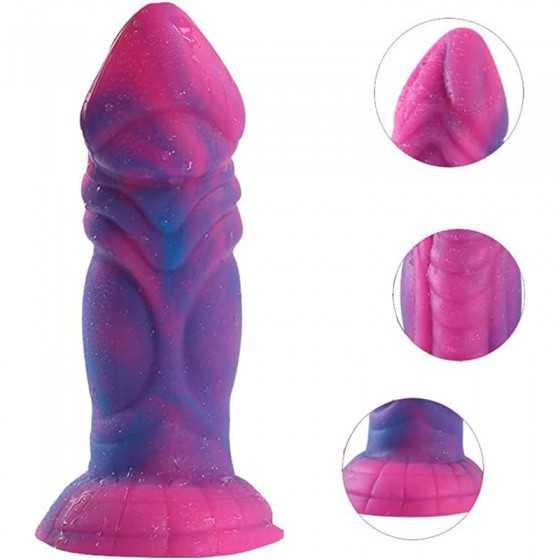 Realistic Dragon Dildo 2.3inch Fat Dildos Flexible Silicone Dildo Adult Sex Toy with Suction Cup G Spot Dildo Animal Starry Purp