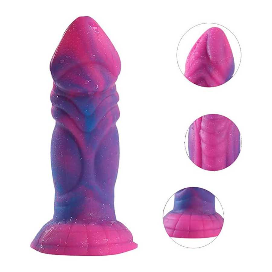 Realistic Dragon Dildo 2.3inch Fat Dildos Flexible Silicone Dildo Adult Sex Toy with Suction Cup G Spot Dildo Animal Starry Purp