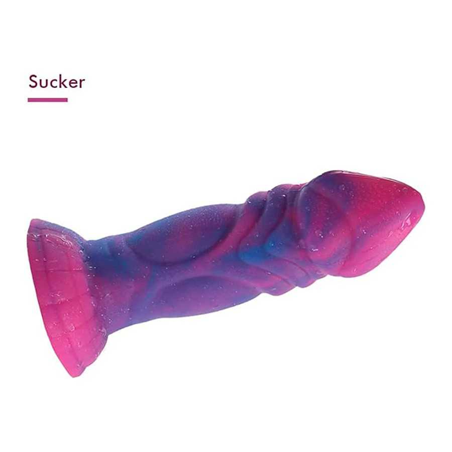 Realistic Dragon Dildo 2.3inch Fat Dildos Flexible Silicone Dildo Adult Sex Toy with Suction Cup G Spot Dildo Animal Starry Purp
