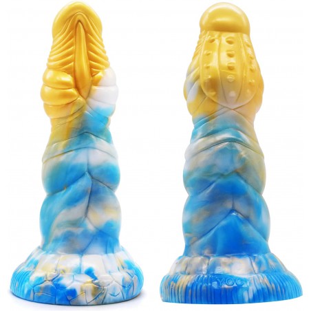 8inch Realistic Horse Dildo Silicone Dildo with Suction Cup for Hands-Free Play, Muti-Color Strap on Dildo  Anal Plug Adult Sex Toy for Women Men Couples (Blue&Gold)
