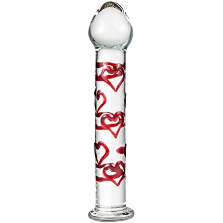 Crystal Glass Dildo Penis G-spot Stimulation, Anal Plug Butt Plug Masturbation Stimulator Sex Toys with Red Heart Pattern Pleasure  Dildo Penis Sex Toys for Women Men Couple
