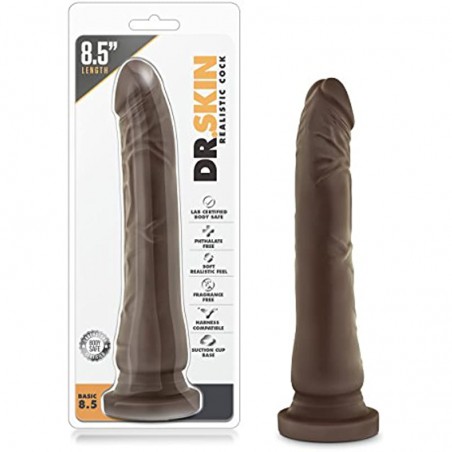 6k Dr Skin - 8.5 Inch Long Real Feel Soft Realistic Dildo - Slim 1.5 Inch Width - Strap On Harness Compatible Suction Cup for Hands Free Play - Body Safe Adult Sex Toy for Women Men - Chocolate