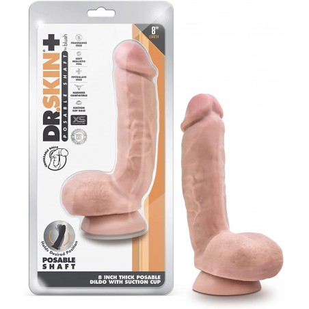 6k Plus - 8 Inch Realistic Posable Dildo with Squeezable Balls - Suction Cup Base for Hands Free Play and Harness Compatible - Triple Density and Flexible Sex Toy for Him Her Couples