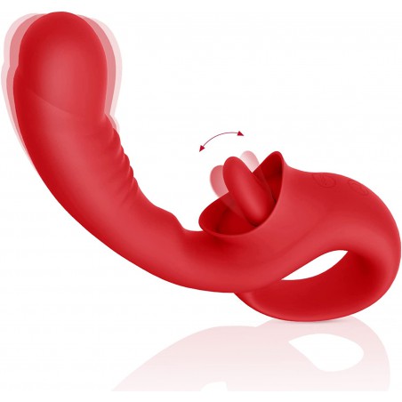 Clitoral Licking G Spot Vibrator, Realistic Dildo Clitoralis Stimulator for Women with 10 Licking & Vibrating Modes, Strapless Strap-On Dildo for Multiple Stimulation, Adult Sex Toys for Women
