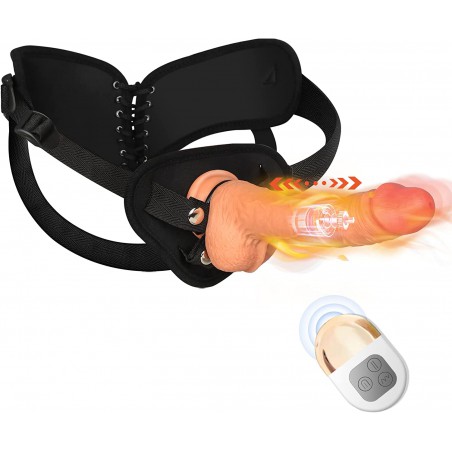Vibrating Strap-On Dildo Wearable Sex Harness with Realistic Silicone Dildo Rechargeable Wireless Remote Control for Pegging Couple Women Lesbian Sex Fun - Black
