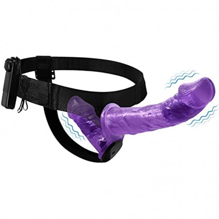 Vibrating Double Sided Realistic Dildo Penetrator Toy Two Ended Strap on Dildo Wearable Harness, Double Headed Dong Penetation Dildo Vibrator G Spot and Anal Plug for Women Lesbian - Purple