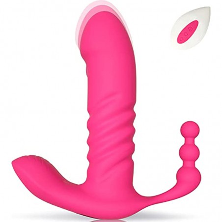 jjrabbittoy Thrusting Dildo Vibrator Vibrating Panties for G Spot Clitoral Stimulation, Wireless Remote Control Wearable with 7 Thrustion & Vibration Modes Waterproof Adult Sex Toy Women, Pink