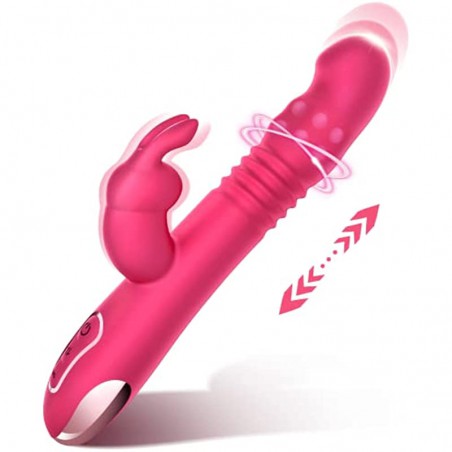 Beaded Thrusting G Spot Vibrator, 9.8" Rabbit Vibrator Adult Sex Toys with 3 Thrusting & Rotation 10 Vibrations Modes, Waterproo