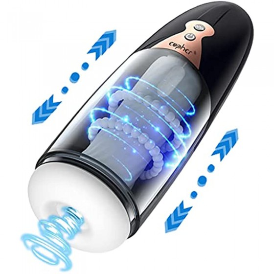 Automatic Male Masturbator, 5 Telescoping & Vibrating Electric Sex Masturbation Cup Penis Stroker for Men Hands Free Realistic Pocket Pussy & Oral Sex Blowjob