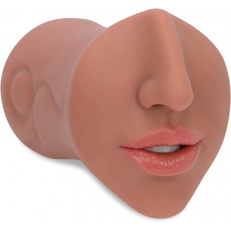 Male Masturbators Adult Sex Toys with Realistic Textured Blowjob Stroker Sleeve for Men Real Mouth Deep Throat Oral Sex for Man Masturbation Pleasure(Brown)