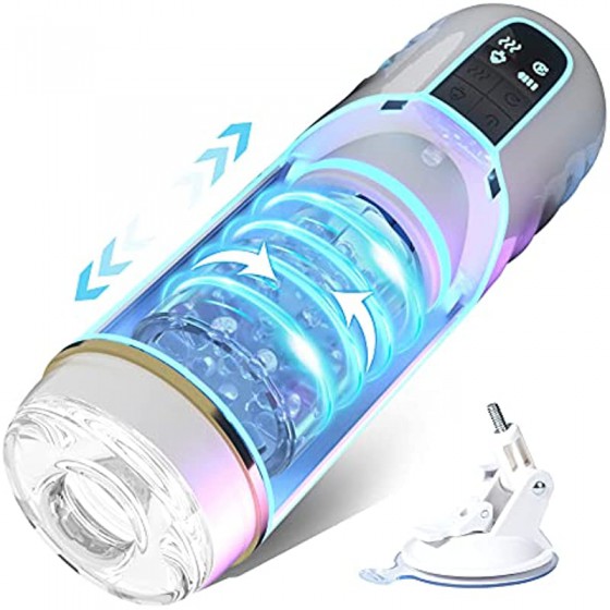 Automatic Male Masturbator,Male Masturbators Cup with 10 Thrusting & Rotating,Fentinos Upgraded Hands Free Pocket Pussy Male Stroker 3D Textured Sex Machine Pleasure,Adult Male Sex Toys for Men