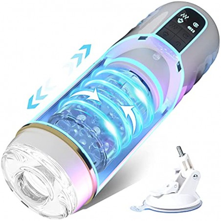 Automatic Male Masturbator,Male Masturbators Cup with 10 Thrusting & Rotating,Fentinos Upgraded Hands Free Pocket Pussy Male Stroker 3D Textured Sex Machine Pleasure,Adult Male Sex Toys for Men