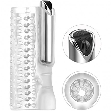 Vibrator Male Masturbator Cup with 10 Powerful Vibrations Crystal Vagina Sleeve Male Masturbation Stroker Transparent Spiral Textured Tunnel Pocket Pussy Adult Sex Toys for Men
