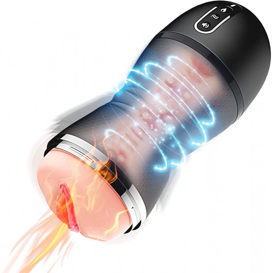 Male Masturbator Cup with 9 Vibration Modes& Heating, 3D Realistic Textured Vagina Pocket Pussy for Man Masturbation, Waterproof Blowjob Adult Sex Toys for Men (FJ01-Black)
