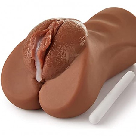 Pocket Pussy Realistic Male Masturbator with Fat Labia & Drying Stick,  Pocket Pussy Toy with Fat Vagina and Strong Suction Channel, Brown Sex Doll Male Sex Toys for Men Masturbation