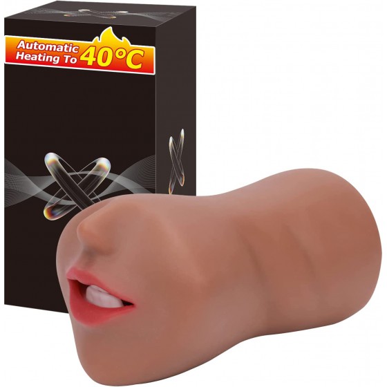 Automatic Male Masturbator Adult Sex Toys Hot Mouth Airplane Cups Pocket Pussy for Men 7 Vibration Modes Mouth Sex Cups Continuous Heating Vibrating Masturbation Sex Pleasure1.58LB Brown